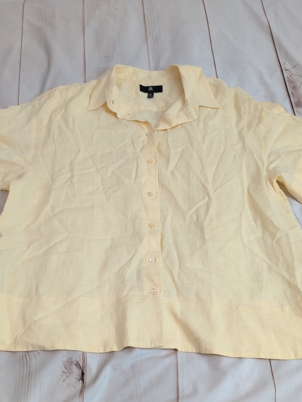 Banana Republic Boxy Linen Shirt Womens XL Custard Yellow 100% Linen 884267